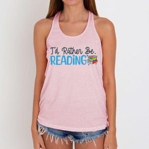 Id Rather Be Reading Cute Book Reader Saying Bookworm Quote Meaningful Gift Women's Knotted Racerback Tank