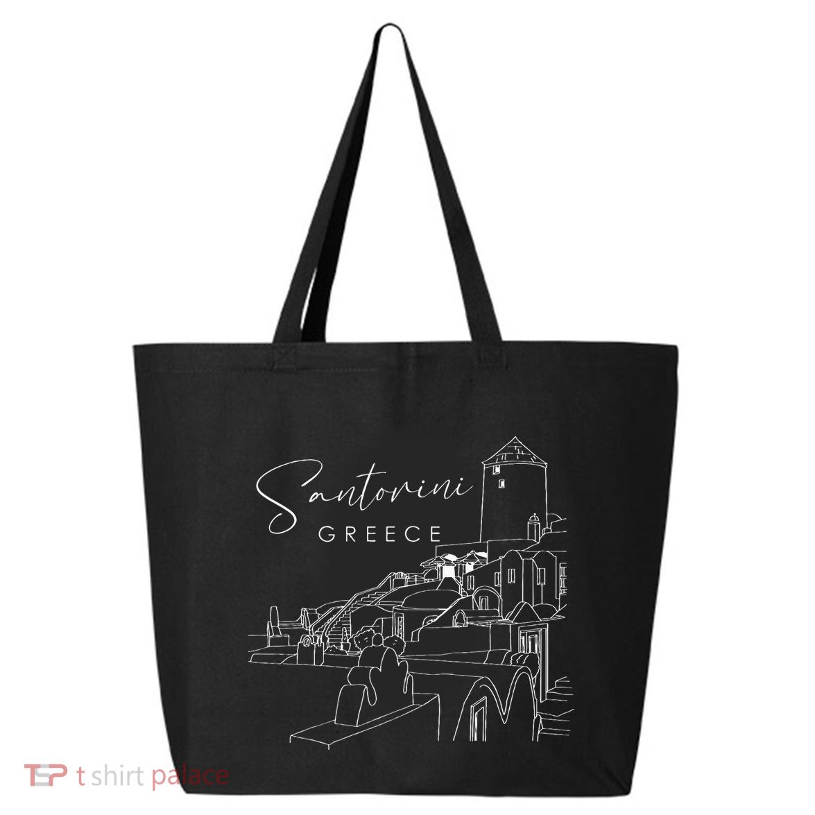 ID Rather Be In Santorini Greece Vintage Greek Islands 25L Jumbo Tote