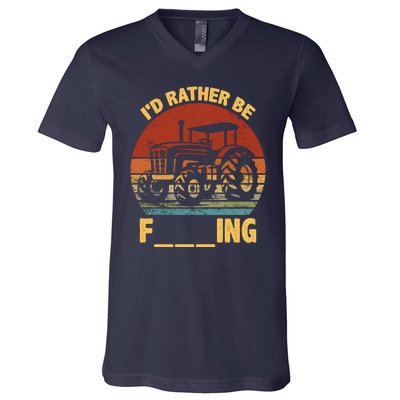 ID Rather Be Farming Funny Farmer Joke Farmer Tractor V-Neck T-Shirt