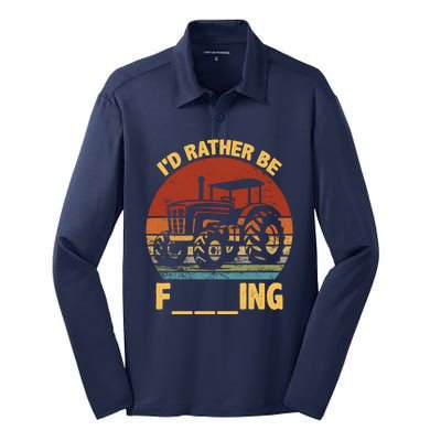 ID Rather Be Farming Funny Farmer Joke Farmer Tractor Silk Touch Performance Long Sleeve Polo