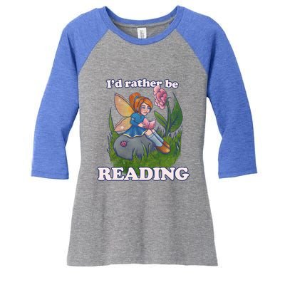 Id Rather Be Reading Cute Library Gift Women's Tri-Blend 3/4-Sleeve Raglan Shirt