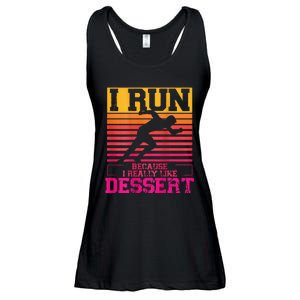 I Run Because I Like Dessert Marathons BackprintRunning Ladies Essential Flowy Tank