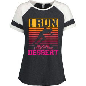 I Run Because I Like Dessert Marathons BackprintRunning Enza Ladies Jersey Colorblock Tee