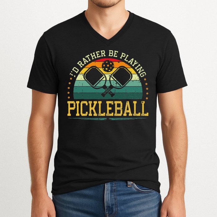 I'd Rather Be Playing Pickleball Player V-Neck T-Shirt