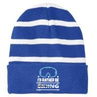 Id Rather Be Skiing Ski Snowboard Wintersport Gift Striped Beanie with Solid Band