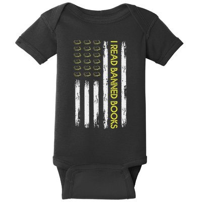 I Read Banned Books Retro Usa Flag Reading Librarian Reader Baby Bodysuit