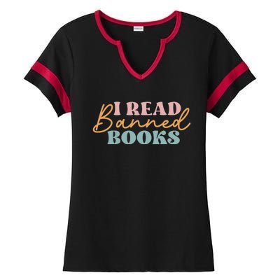 I Read Banned Books Ladies Halftime Notch Neck Tee