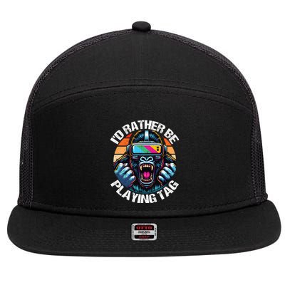 ID Rather Be Playing Tag Gorilla Monke Tag Gorilla Vr Gamer 7 Panel Mesh Trucker Snapback Hat