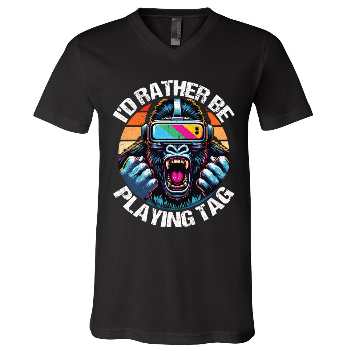ID Rather Be Playing Tag Gorilla Monke Tag Gorilla Vr Gamer V-Neck T-Shirt