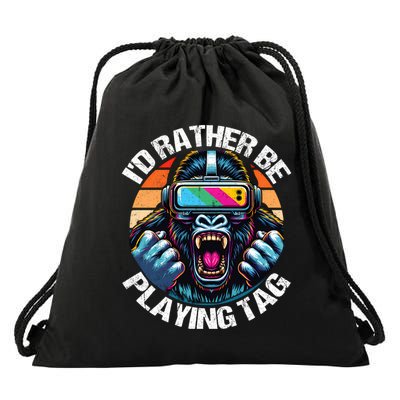 ID Rather Be Playing Tag Gorilla Monke Tag Gorilla Vr Gamer Drawstring Bag