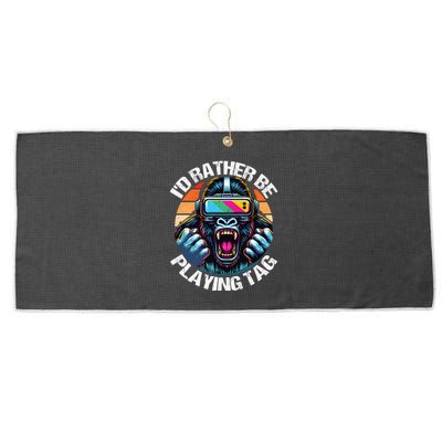 ID Rather Be Playing Tag Gorilla Monke Tag Gorilla Vr Gamer Large Microfiber Waffle Golf Towel