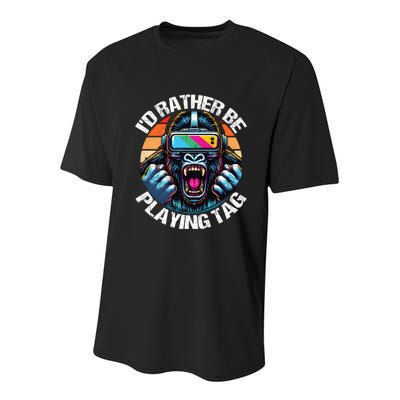 ID Rather Be Playing Tag Gorilla Monke Tag Gorilla Vr Gamer Youth Performance Sprint T-Shirt