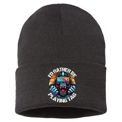 ID Rather Be Playing Tag Gorilla Monke Tag Gorilla Vr Gamer Sustainable Knit Beanie