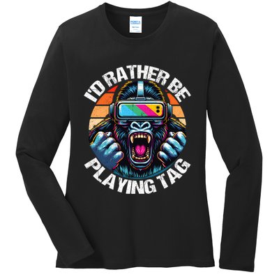 ID Rather Be Playing Tag Gorilla Monke Tag Gorilla Vr Gamer Ladies Long Sleeve Shirt