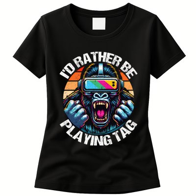 ID Rather Be Playing Tag Gorilla Monke Tag Gorilla Vr Gamer Womens T-Shirt