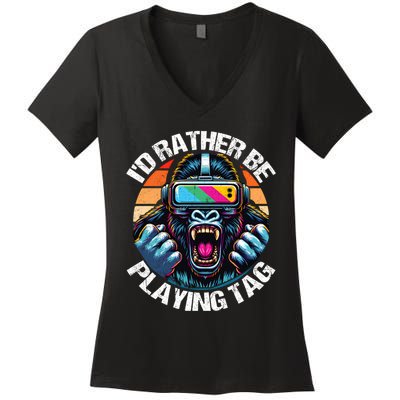 ID Rather Be Playing Tag Gorilla Monke Tag Gorilla Vr Gamer Women's V-Neck T-Shirt