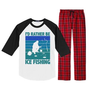 I'd Rather Be Ice Fishing Hobby Retro Gift Raglan Sleeve Pajama Set