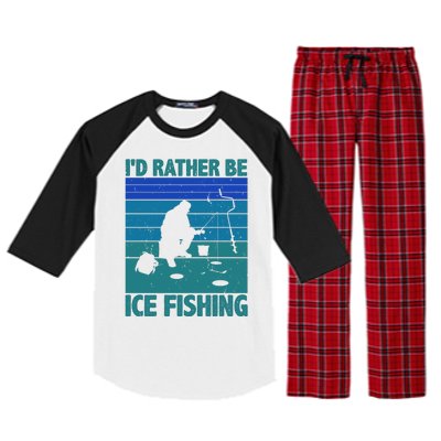 I'd Rather Be Ice Fishing Hobby Retro Gift Raglan Sleeve Pajama Set