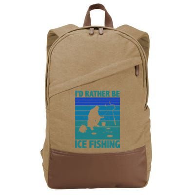 I'd Rather Be Ice Fishing Hobby Retro Gift Cotton Canvas Backpack