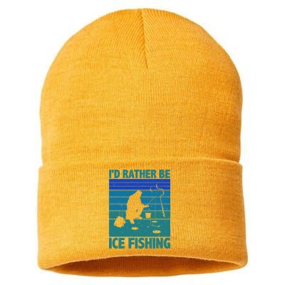 I'd Rather Be Ice Fishing Hobby Retro Gift Sustainable Knit Beanie