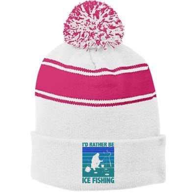 I'd Rather Be Ice Fishing Hobby Retro Gift Stripe Pom Pom Beanie