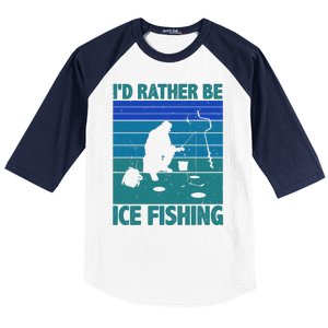 I'd Rather Be Ice Fishing Hobby Retro Gift Baseball Sleeve Shirt