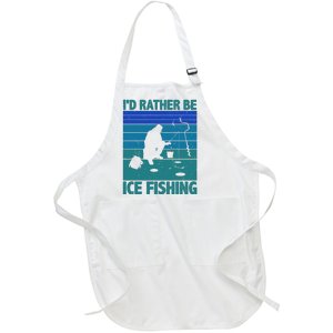 I'd Rather Be Ice Fishing Hobby Retro Gift Full-Length Apron With Pockets