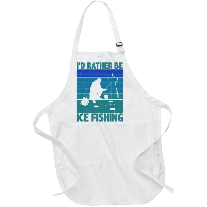 I'd Rather Be Ice Fishing Hobby Retro Gift Full-Length Apron With Pockets