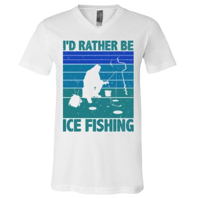 I'd Rather Be Ice Fishing Hobby Retro Gift V-Neck T-Shirt