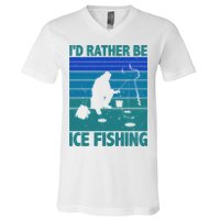 I'd Rather Be Ice Fishing Hobby Retro Gift V-Neck T-Shirt