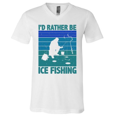 I'd Rather Be Ice Fishing Hobby Retro Gift V-Neck T-Shirt