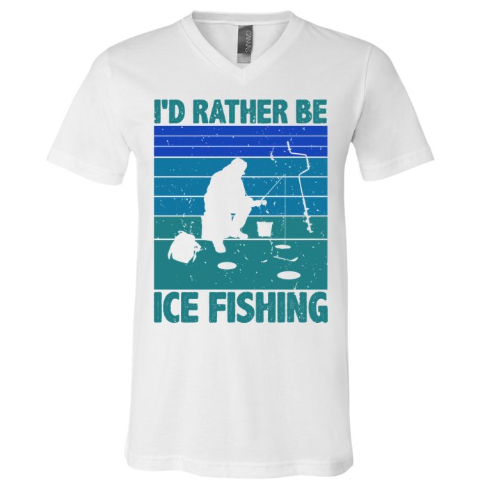 I'd Rather Be Ice Fishing Hobby Retro Gift V-Neck T-Shirt