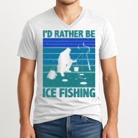 I'd Rather Be Ice Fishing Hobby Retro Gift V-Neck T-Shirt