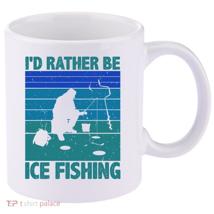 I'd Rather Be Ice Fishing Hobby Retro Gift 11oz C Handle Ceramic Mug