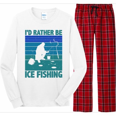 I'd Rather Be Ice Fishing Hobby Retro Gift Long Sleeve Pajama Set