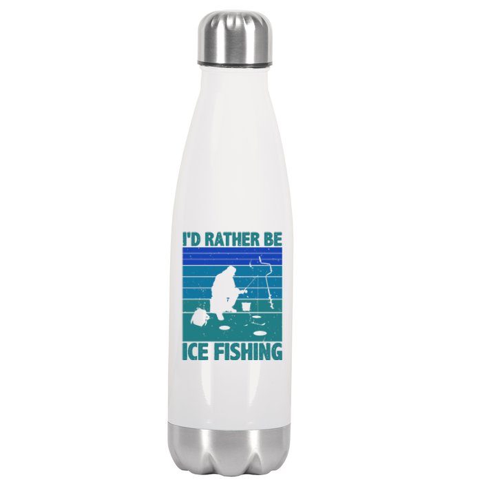 I'd Rather Be Ice Fishing Hobby Retro Gift Stainless Steel Insulated Water Bottle