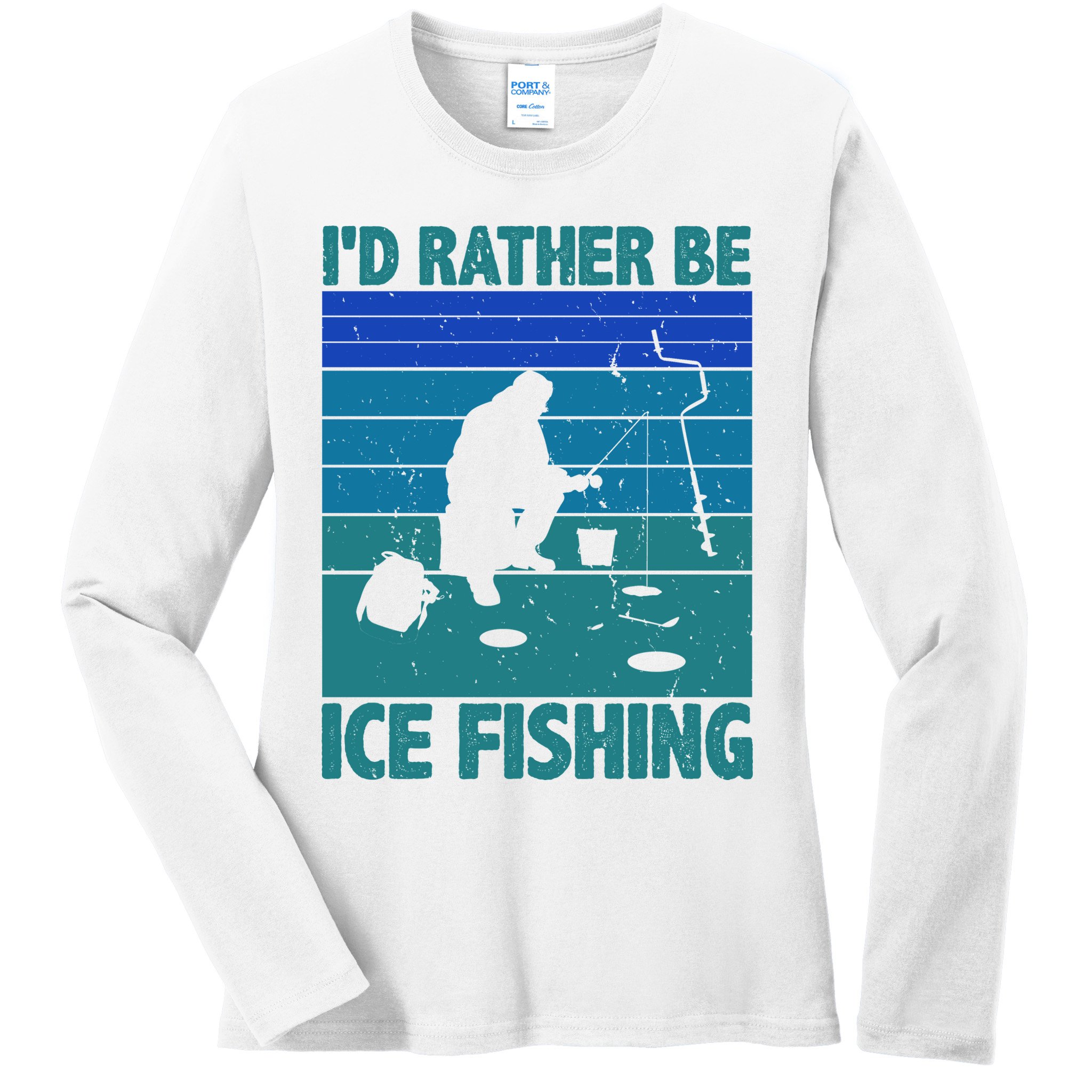 I'd Rather Be Ice Fishing Hobby Retro Gift Ladies Long Sleeve Shirt