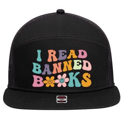 I Read Banned Books Retro Wavy 7 Panel Mesh Trucker Snapback Hat