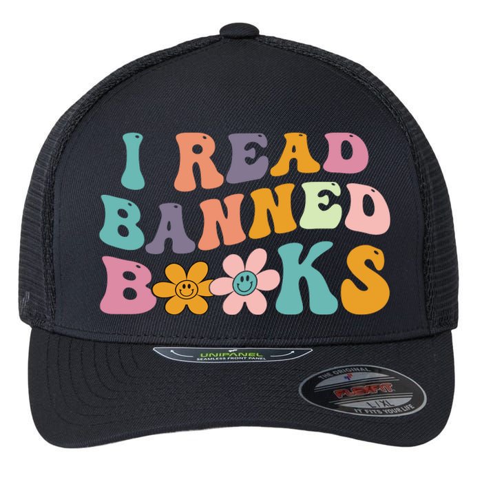 I Read Banned Books Retro Wavy Flexfit Unipanel Trucker Cap