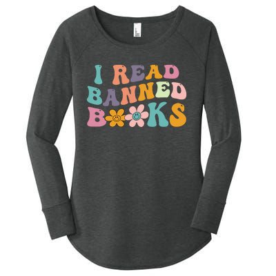 I Read Banned Books Retro Wavy Women's Perfect Tri Tunic Long Sleeve Shirt