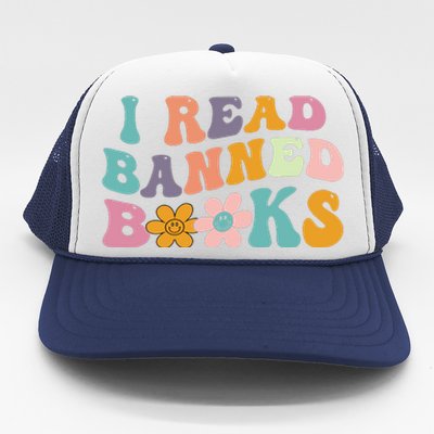 I Read Banned Books Retro Wavy Trucker Hat