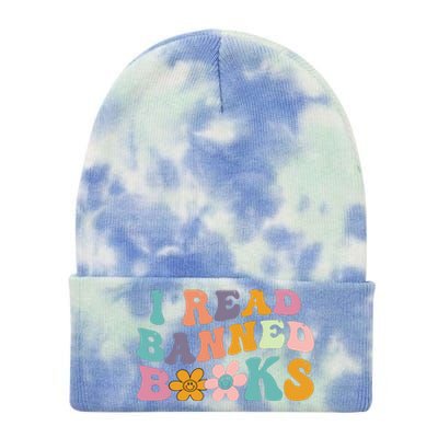 I Read Banned Books Retro Wavy Tie Dye 12in Knit Beanie