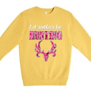 I'd Rather Be Hunting Deer Skull Pink Camo Pattern Print Mom Great Gift Premium Crewneck Sweatshirt