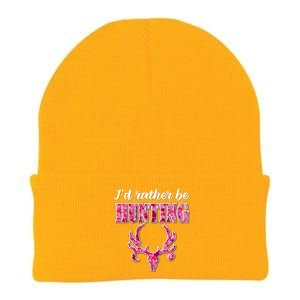 I'd Rather Be Hunting Deer Skull Pink Camo Pattern Print Mom Great Gift Knit Cap Winter Beanie