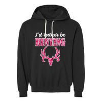 I'd Rather Be Hunting Deer Skull Pink Camo Pattern Print Mom Great Gift Garment-Dyed Fleece Hoodie