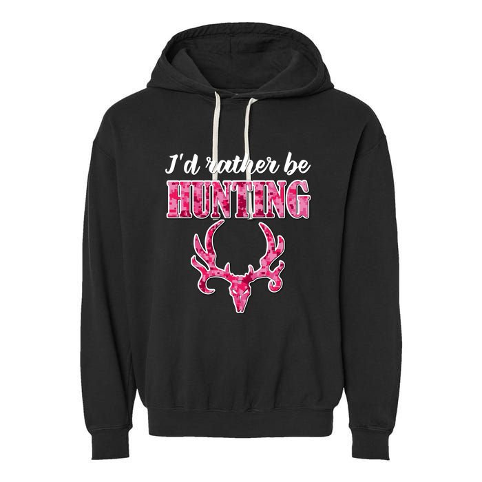 I'd Rather Be Hunting Deer Skull Pink Camo Pattern Print Mom Great Gift Garment-Dyed Fleece Hoodie