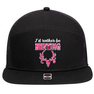 I'd Rather Be Hunting Deer Skull Pink Camo Pattern Print Mom Great Gift 7 Panel Mesh Trucker Snapback Hat