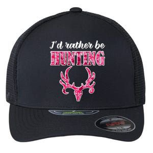 I'd Rather Be Hunting Deer Skull Pink Camo Pattern Print Mom Great Gift Flexfit Unipanel Trucker Cap