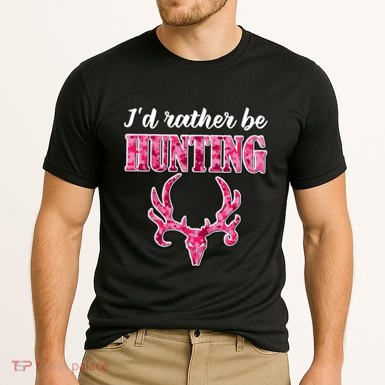 I'd Rather Be Hunting Deer Skull Pink Camo Pattern Print Mom Great Gift Performance Shirt