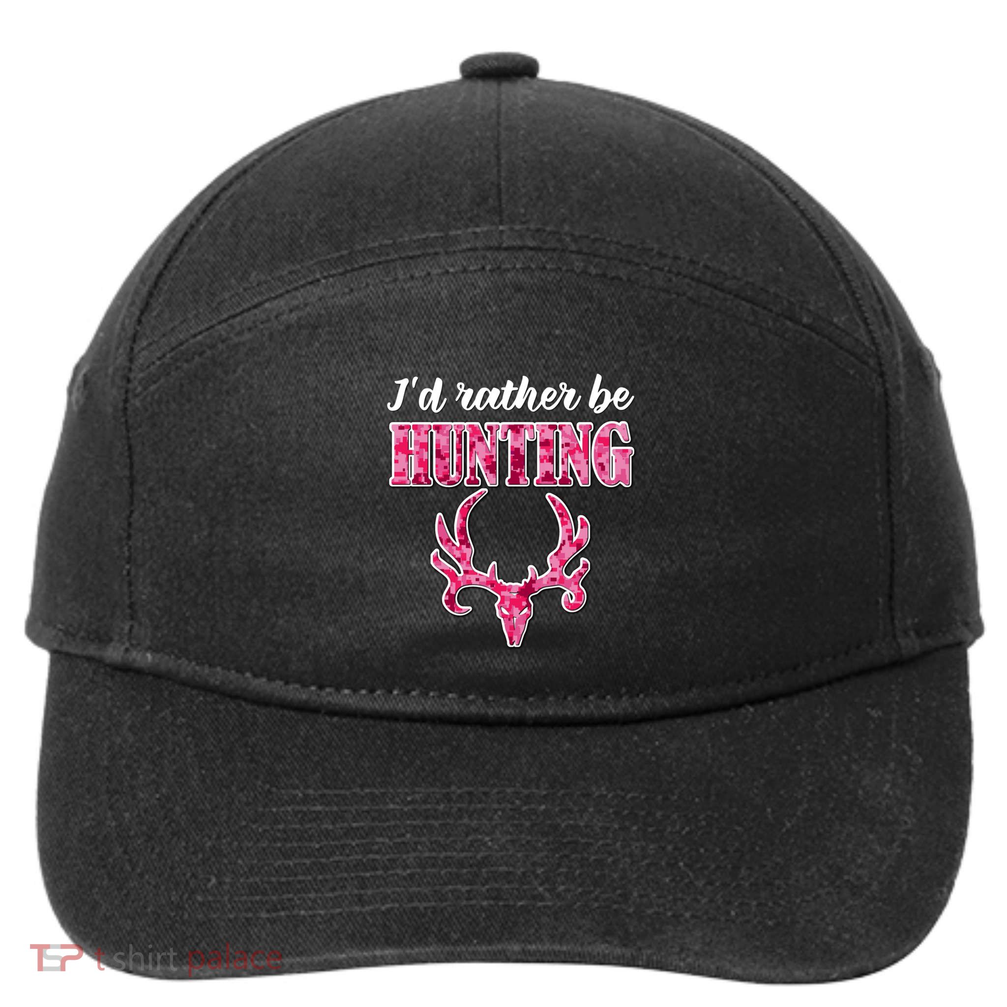 I'd Rather Be Hunting Deer Skull Pink Camo Pattern Print Mom Great Gift 7-Panel Snapback Hat